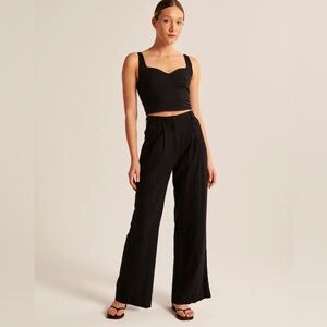 Linen-Blend Tailored Wide Leg Pant
